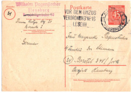1946 Postkarte 45 Pfg P955 Inlandsverwendung Flensburg 3 Reichspost !!!  Interr. Werbestempel-Einsatz - Briefe U. Dokumente