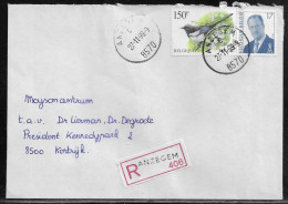 Belgium. Stamps Mi. 2732, Mi. 2749 On Registered Letter Sent From Anzegem On 27.11.1999 For Kortryk - Briefe U. Dokumente