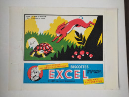 BUVARD " BISCOTTES EXCEL " , FABLES LA FONTAINE,LE LIEVRE ET LA TORTUE ,LILLE - Biscottes