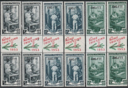 209 - Trieste - 1953 - Natale Triestino 6 Coppie Verticali Con Interspazio Con Vignetta “NATALE TRIESTINO 1953” N. 92+94 - Poststempel