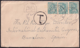 F-EX42236 INDIA 1952 POSTAGE DUE TO SPAIN EXPERIMENTAL CANCEL.   - Covers & Documents