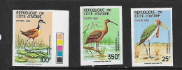 COTE D'IVOIRE 1985 OISEAUX TRES RARE  YVERT N°720A/720C NON DENTELE  NEUF MNH** - Storchenvögel