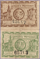 GEMEENTE WETTEREN - NOODGELD  25 C + 10 C 1918 Nrs 45087 + 65703 - Autres & Non Classés