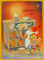 Elf Carries Presents, Cats In A Bookshelf. Christmas Postcard - Red Cross Finland Postal Stationery 1993 - Used - Postal Stationery