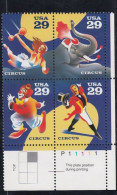 Sc#2750-2753, Circus Issue, Clown Acrobat Elephant, 29-cent Plate Number Block Of 4 MNH Stamps - Plate Blocks & Sheetlets