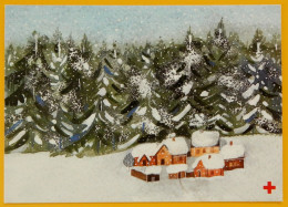 A Small Village On The Edge Of A Forest. Christmas Postcard - Red Cross Finland Postal Stationery 1989 - Used - Entiers Postaux