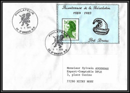 73498 Porte Timbres Bicentenaire De La Révolution Port Brieuc Côtes-d'armor Bretagne 1989 Liberté 2487 Roulette Lettre  - Franse Revolutie