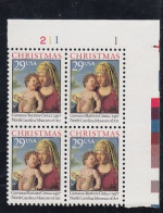 Sc#2789, Chirstmas Issue, Madonna And Child, 29-cent Plate Number Block Of 4 MNH Stamps - Plaatnummers