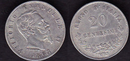 20 CENTESIMI 1863M QSPL VITTORIO EMANUELE II - 1861-1878 : Víctor Emmanuel II