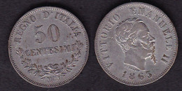 50 CENTESIMI 1863M SPL VITTORIO EMANUELE II - 1861-1878 : Victor Emmanuel II