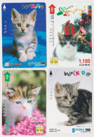 LOT De 4 Cartes JAPON - ANIMAL - CHAT - CAT JAPAN Prepaid Transport Ticket Cards Train Bus Metro - KATZE Karten - 4067 - Gatos