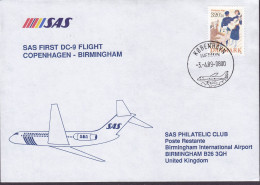 Denmark SAS First DC-9 Flight COPENHAGEN-BIRMINGHAM 1989 Cover Brief Lettre BIRMINGHAM (Arr.) Salvation Army Heils Armé - Airmail