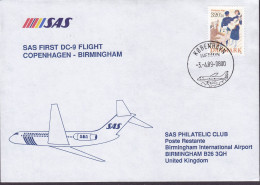 Denmark SAS First DC-9 Flight COPENHAGEN-BIRMINGHAM 1989 Cover Brief Lettre BIRMINGHAM (Arr.) Salvation Army Heils Armé - Luftpost