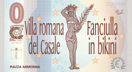 Banconota Zero Euro Souvenir  "CMART"  Ricordo Di Piazza Armerina - Villa Romana Del Casale E Fanciulla In Bikini - Essais Privés / Non-officiels