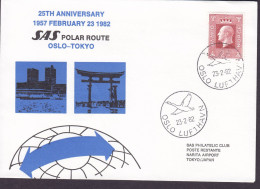 Norway SAS Polar Route Flight OSLO-TOKYO, OSLO LUFTHAVN 1982 Cover Brief Lettre - Lettres & Documents