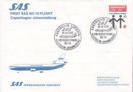 Denmark First SAS DC-10 Flight COPENHAGEN-JOHANNESBURG 1976 Cover Brief Lettre JOHANNESBURG (Arr.) Red Cross Rotes Kreuz - Aéreo