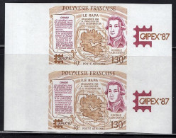 FRENCH POLYNESIA(1987) George Vancouver. Map Of Rapa Island. Imperforate Pair. Capex 87. Scott No C225, Yvert No PA197 - Sin Dentar, Pruebas De Impresión Y Variedades