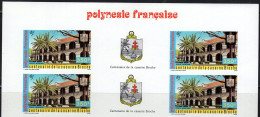 FRENCH POLYNESIA(1987) Broche Barracks. Imperforate Corner Block Of 4 With Gutter. Scott No C224, Yvert No PA196. - Non Dentellati, Prove E Varietà