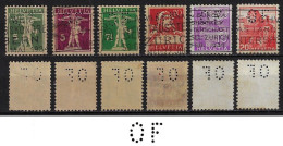 Switzerland 1922/1943 6 Stamp Perfin OF By Orell Fussli-Annoncen AG From Zurich Lochung Perfore - Gezähnt (perforiert)