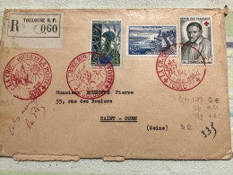 Toulouse 1958 - BT FDC Sur Lettré Recommandé Avec étiquette - Rotes Kreuz