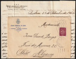 Cover + Letter - Câmara Municipal De Lisboa To Olhão, Algarve -|- Postmark - Lisboa. 1946 - Cartas & Documentos