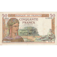 France, 50 Francs, Cérès, 1940, G.12319, SUP, Fayette:18.39, KM:85b - 50 F 1934-1940 ''Cérès''