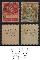 Switzerland 1911/1933 2 Stamp Perfin WV By Hallersche Buchdruckerei & Wagnersche Verlagsanstalt In Bern Lochung Perfore - Gezähnt (perforiert)