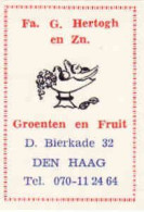 Dutch Matchbox Label, Den Haag - Zuid Holland, Fa. G. Hertogh En Zn. Groenten En Fruit, Netherlands - Boites D'allumettes - Etiquettes