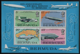 Bermuda 1975 MNH Sc 321a Airplanes, Zeppelin Airmail Service 50th Ann Sheet Of 4 - Bermuda