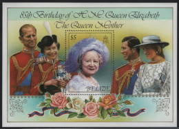 Belize 1985 MNH Sc 762 $5 Queen Mother In Purple Hat 85th Birthday - Belize (1973-...)