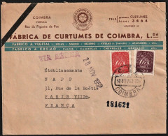 Mourning Letter - Fábrica De Cortumes Coimbra, Coimbra To Paris, França -|- Postmark - Coimbra, 1952 - Covers & Documents