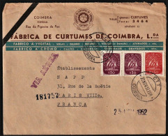 Mourning Letter - Fábrica De Cortumes Coimbra, Coimbra To Paris, França -|- Postmark - Coimbra, 1952 - Briefe U. Dokumente