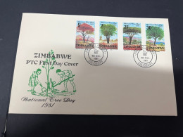 5-2-2024 (3 X 24) Zimbabwe FDC Cover - 1981 - National Tree Day With Insert (20 X 12 Cm) - Zimbabwe (1980-...)