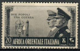 REGNO AFRICA ORIENTALE ITALIANA 1941 A.O.I. FRATELLANZA D'ARMI ITALO TEDESCA C. 20 - NUOVO CON LINGUELLA MLH SASSONE 36 - Italienisch Ost-Afrika