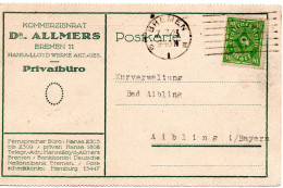 62307 - Deutsches Reich - 1923 - 40M Posthorn EF A Kte BREMEN -> Aibling - Storia Postale