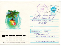 62343 - Estland - 1991 - Sowj 7K GAUmschlag "Neujahr '92" M HStplAufdruck "90" Tallinn -> Deutschland, StplKrone Fehlt - Estonia