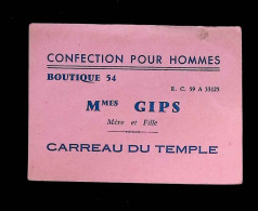 Carte De Visite, Confection Pour Hommes, Boutique 54, Carreau Du Temple, Mmes GIPS, Mère Et Fille - Cartes De Visite