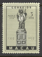 Macau Sc# 365 MH 1952 3a Blk, Grnsh Gray Statue Of St. Francis Xavier - Ongebruikt