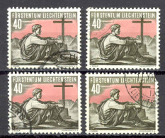 Liechtenstein Sc# 292 Used Lot/4 1955 40rp Resting On Summit - Usados