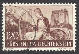 Liechtenstein Sc# 149 Used 1938 1.20fr Gutenberg Castle & Harpist - Gebraucht
