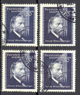 Liechtenstein Sc# 151a (perf 12) Used Lot/4 1938 Josef Rheinberger - Gebraucht