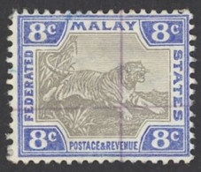 Malaya Sc# 30c Used (a) 1907 8c Tiger - Fédération De Malaya
