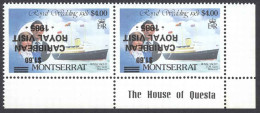 Montserrat Sc# 578 (INVERTED OVERPRINT) MNH Pair 1985 $1.60 Royal Visit - Montserrat