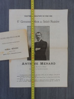 LOT ELECTIONS LEGISLATIVES / NANTES SAINT-NAZAIRE / LOIRE-ATLANTIQUE / A. MENARD / ORIGINAL 1898 - Otros & Sin Clasificación