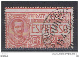 REGNO  VARIETA':  1903  ESPRESSO  -  25 C. ROSA  US. -  DENTELLATURA  SPOSTATA  -  CORONA  CAPOVOLTA  -  C.E.I. 1 A - Express Mail