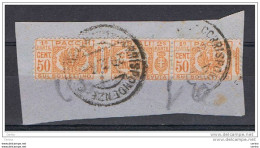 REGNO:   EMERGENZA  -  1927/32   PACCHI  POSTALI  -  50 C.+ META'  SX.  ARANCIO  SU  FRAMMENTO  -  SASS. 28 - Postal Parcels