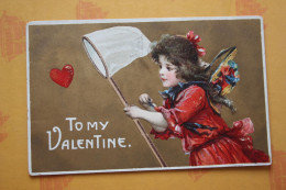 Art Nouveau   - C 1910  - Old Vintage Relief Postcard - Valentin Day - Saint-Valentin