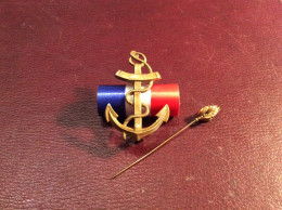 Joli Petit Lot Broche Ancre Marine Militaire / Rouleau Cocarde Tricolore France / Aiguille épinglette - Navy