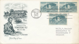 USA FDC Beatrice 20-5-1962 Centennial Of Homestead Act. 20-5-1862 Artmaster Cachet Sent To Denmark - 1961-1970