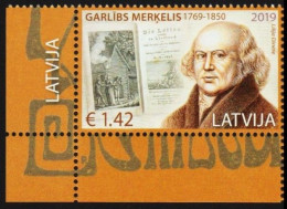 Latvia Lettland Lettonie 2019 (18) Garlieb Helwig Merkel - 250 - German Baltic Writer And Publicist (corner Stamp) - Lettonie